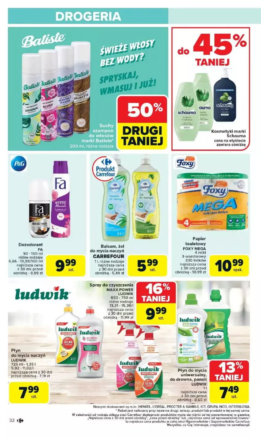 Gazetka promocyjna Carrefour - ważna 12.05 do 17.05.2025 - strona 28 - produkty: Batiste, Dezodorant, Do mycia naczyń, Ludwik, Papier, Płyn do mycia, Płyn do mycia naczyń, Schauma, Spray do czyszczenia, Szampon