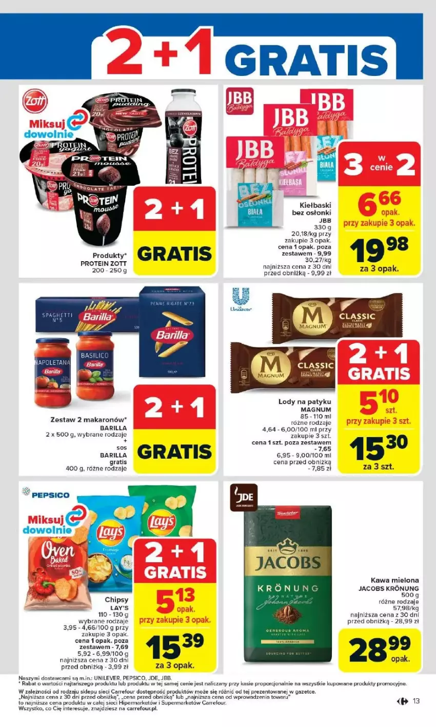 Gazetka promocyjna Carrefour - ważna 12.05 do 17.05.2025 - strona 7 - produkty: Barilla, Chipsy, Fa, Gra, Jacobs, Kawa, Kawa mielona, Lody, Makaron, Pepsi, Por, Zott