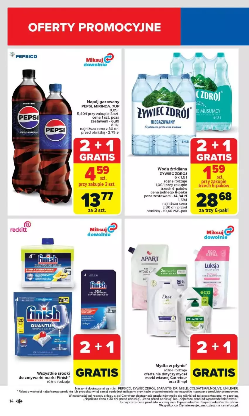 Gazetka promocyjna Carrefour - ważna 12.05 do 17.05.2025 - strona 8 - produkty: 7up, Colgate, Dove, Fa, Finish, Gra, LANA, LG, Mirinda, Mydło, Napój, Napój gazowany, Pepsi, Por, Woda, Zmywarki