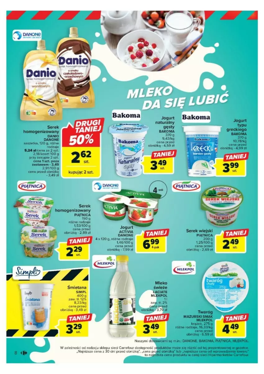 Gazetka promocyjna Carrefour - ważna 13.11 do 18.11.2023 - strona 15 - produkty: Activia, Bakoma, Danone, Jogurt, Kosz, Mleko, Piątnica, Ser, Serek, Serek homogenizowany, Serek wiejski, Twaróg