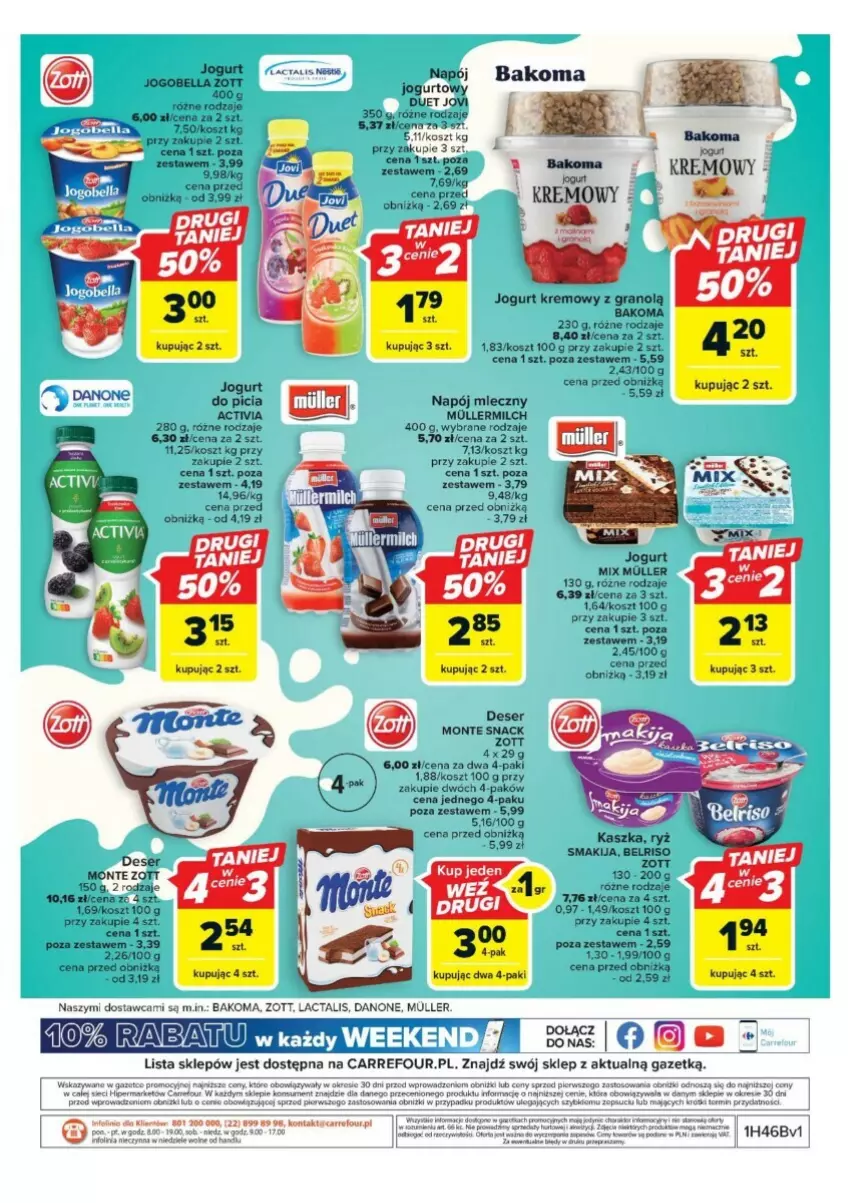 Gazetka promocyjna Carrefour - ważna 13.11 do 18.11.2023 - strona 4 - produkty: Activia, Bakoma, Deser, Gra, Jogurt, Kosz, Monte, Napój, Napój mleczny, Ser, Zott