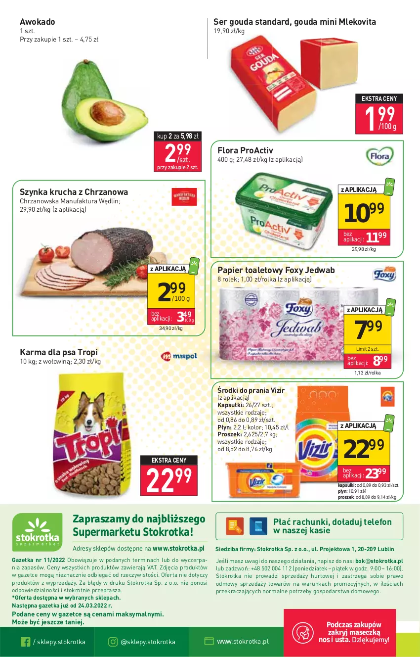 Gazetka promocyjna Stokrotka - Supermarket - ważna 17.03 do 23.03.2022 - strona 16 - produkty: Chrzan, Fa, Flora, Foxy, Gouda, Mleko, Mlekovita, O nas, Papier, Papier toaletowy, Ser, Szynka, Telefon, Vizir, Wagi