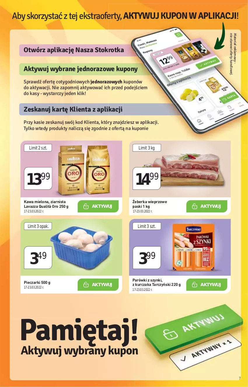 Gazetka promocyjna Stokrotka - Supermarket - ważna 17.03 do 23.03.2022 - strona 7 - produkty: HP, Kawa, Kawa mielona, Kurczak, Lavazza, Parówki, Parówki z szynki, Piec, Tarczyński