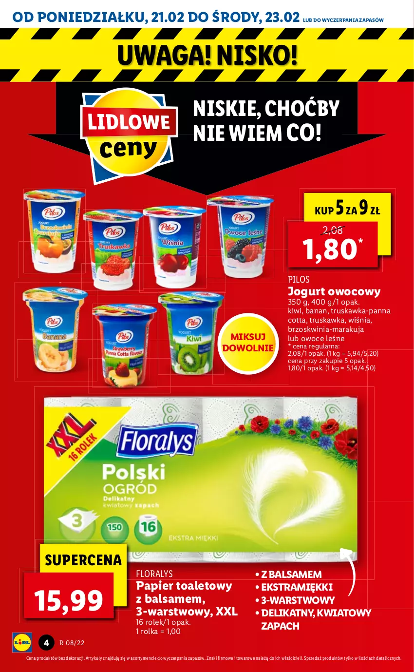 Gazetka promocyjna Lidl - GAZETKA - ważna 21.02 do 23.02.2022 - strona 4 - produkty: Flora, Jogurt, Jogurt owocowy, Kiwi, Owoce, Panna cotta, Papier, Papier toaletowy, Pilos, Waga