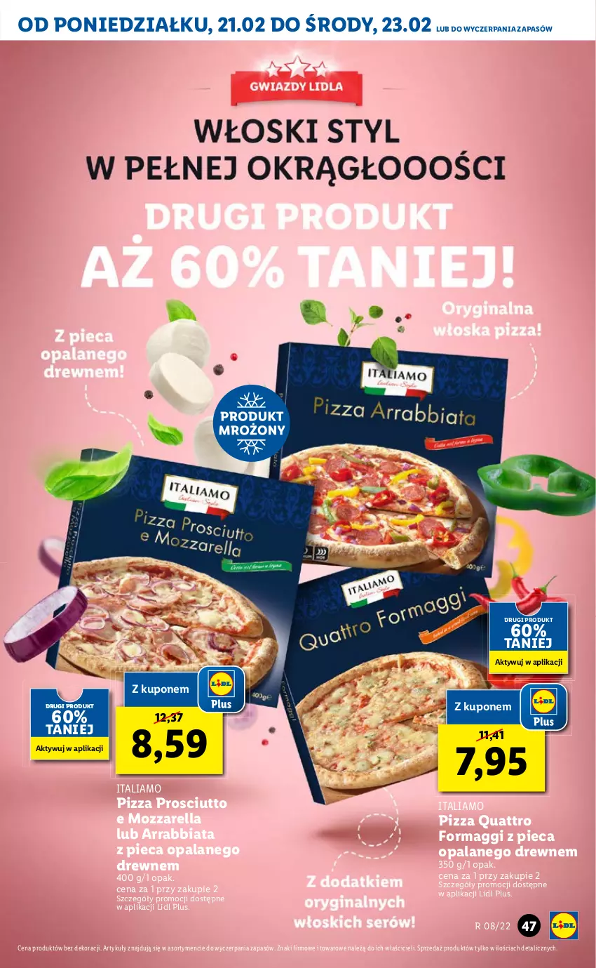 Gazetka promocyjna Lidl - GAZETKA - ważna 21.02 do 23.02.2022 - strona 47 - produkty: Mozzarella, Pizza, Prosciutto