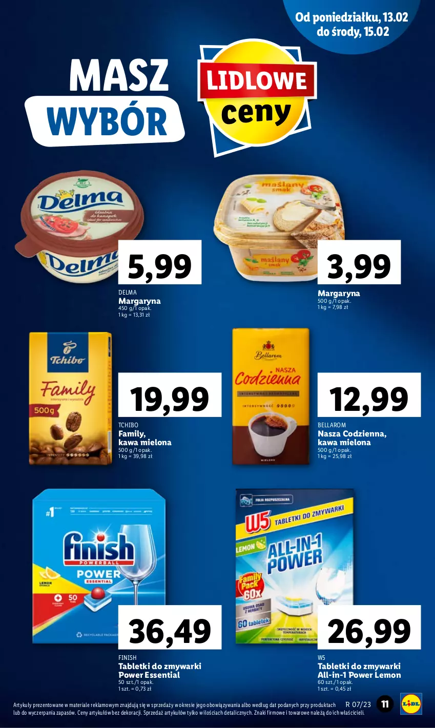 Gazetka promocyjna Lidl - GAZETKA - ważna 13.02 do 15.02.2023 - strona 11 - produkty: Bell, Bella, Delma, Fa, Finish, Kawa, Kawa mielona, Margaryna, Tablet, Tabletki do zmywarki, Tchibo, Tchibo Family, Zmywarki