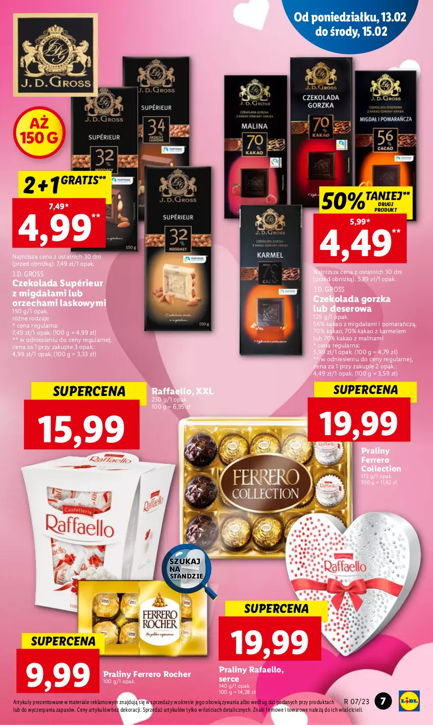 Gazetka promocyjna Lidl - GAZETKA - ważna 13.02 do 15.02.2023 - strona 7 - produkty: Czekolada, Czekolada gorzka, Deser, Fa, Ferrero, Ferrero Rocher, Gra, Kakao, Praliny, Raffaello, Ser