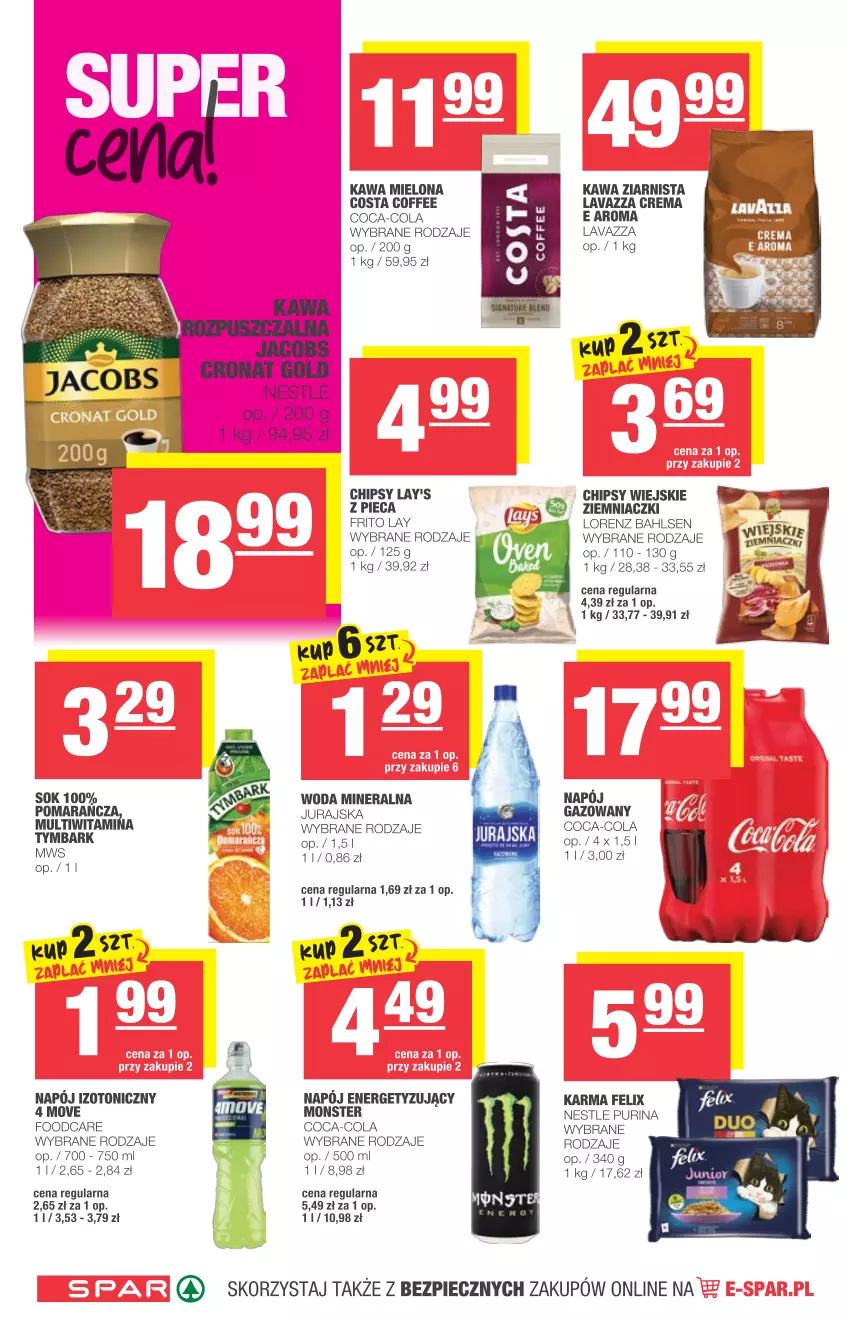 Gazetka promocyjna Spar - Spar - ważna 07.07 do 13.07.2021 - strona 6 - produkty: Chipsy, Coca-Cola, Felix, Jacobs, Kawa, Kawa mielona, Kawa ziarnista, Lavazza, Lorenz, Napój, Napój izotoniczny, Piec, Pur, Purina, Sok, Tymbark, Woda, Woda mineralna