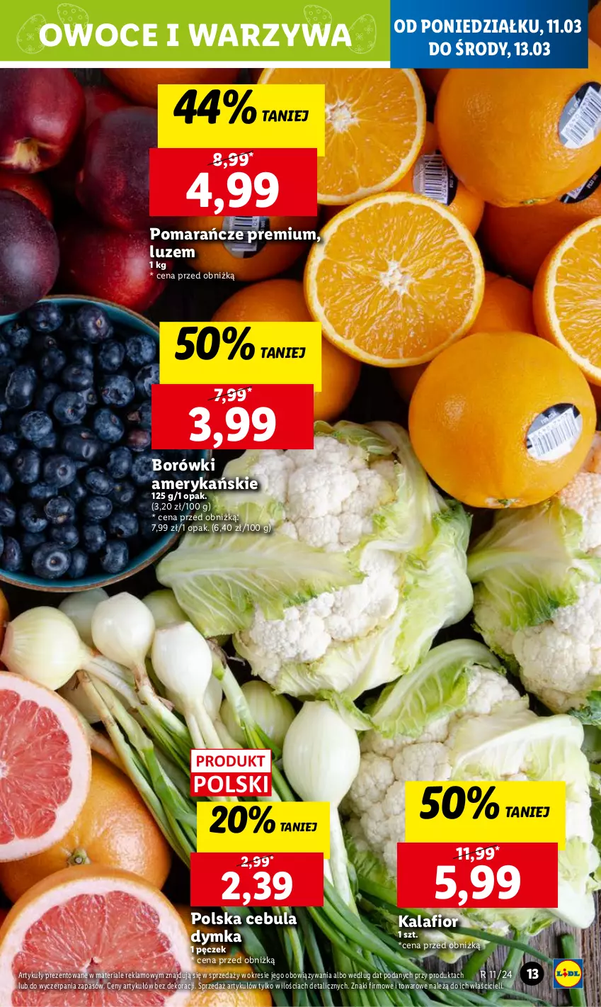 Gazetka promocyjna Lidl - GAZETKA - ważna 11.03 do 13.03.2024 - strona 15 - produkty: Cebula, Kalafior, Owoce, Pomarańcze, Warzywa