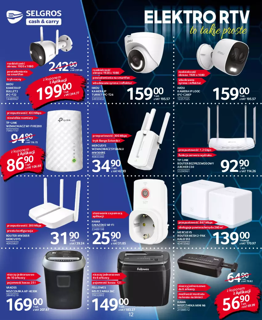 Gazetka promocyjna Selgros - Katalog Elektro - ważna 10.11 do 24.11.2021 - strona 12 - produkty: Halo, Hama, Kamera, Kosz, Niszczarka, Obraz, Reflektor, Router, Ser, Smartfon, TP-Link