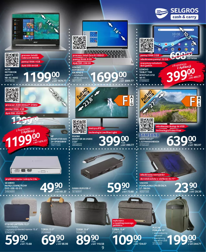 Gazetka promocyjna Selgros - Katalog Elektro - ważna 10.11 do 24.11.2021 - strona 9 - produkty: Acer, Fa, Hama, HP, Intel, Komputer, Lenovo, Monitor, Notebook, Plecak, Podkład, Podkładka, Por, Procesor, Tablet, Top, Torba