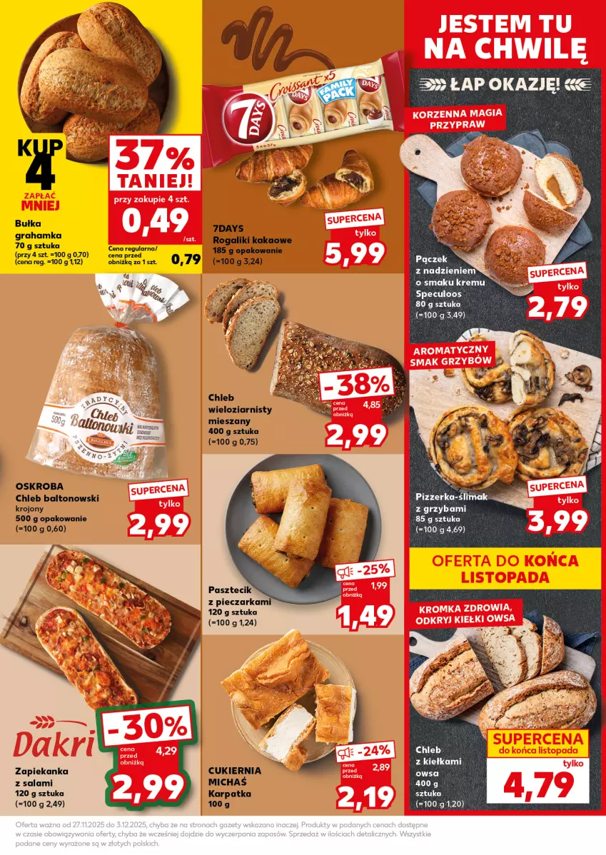 Gazetka promocyjna Kaufland - Mocny Start - ważna 01.12 do 03.12.2025 - strona 15 - produkty: Bułka, Chleb, Chleb wieloziarnisty, Cukier, Gra, Kakao, Karp, Pasztecik z pieczarkami, Piec, Pieczarka, Rogal, Salami, Zapiekanka