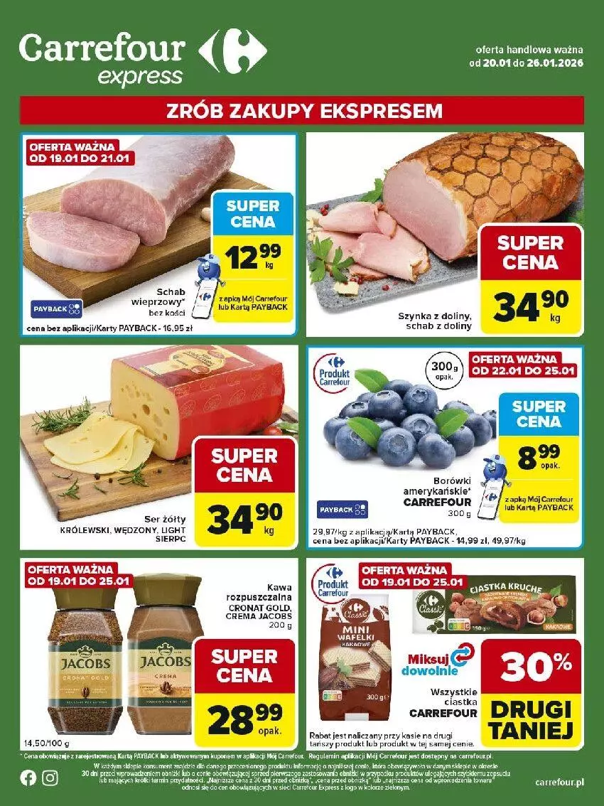 Gazetka promocyjna Carrefour - Gazetka Express - ważna 20.01 do 26.01.2026 - strona 2 - produkty: Ciastka, Fa, Gra, Jacobs, Kawa, Królewski, LG, Ser, Szynka