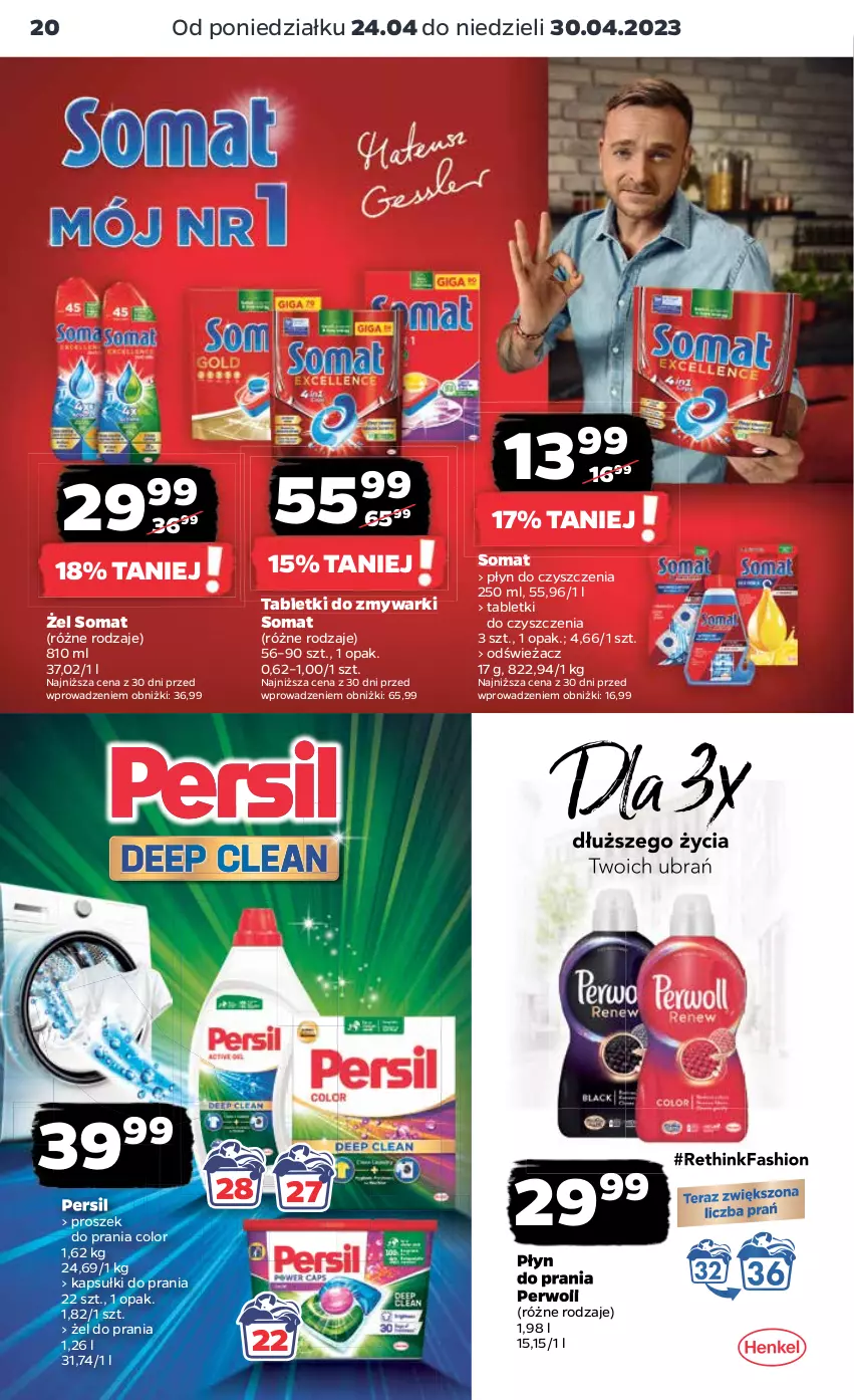 Gazetka promocyjna Netto - Artykuły spożywcze - ważna 24.04 do 30.04.2023 - strona 20 - produkty: Kapsułki do prania, Persil, Perwoll, Płyn do prania, Proszek do prania, Somat, Tablet, Tabletki do zmywarki, Zmywarki