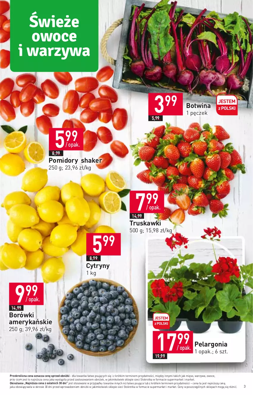 Gazetka promocyjna Stokrotka - Supermarket - ważna 20.04 do 26.04.2023 - strona 3 - produkty: Cytryny, Mięso, Owoce, Pomidory, Truskawki, Warzywa