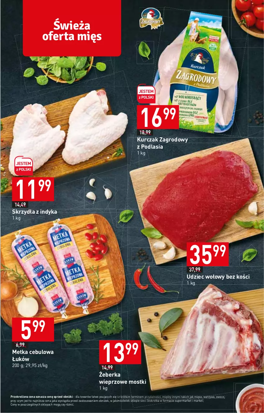 Gazetka promocyjna Stokrotka - Supermarket - ważna 20.04 do 26.04.2023 - strona 5 - produkty: Kurczak, Mięso, Owoce, Udziec wołowy, Warzywa