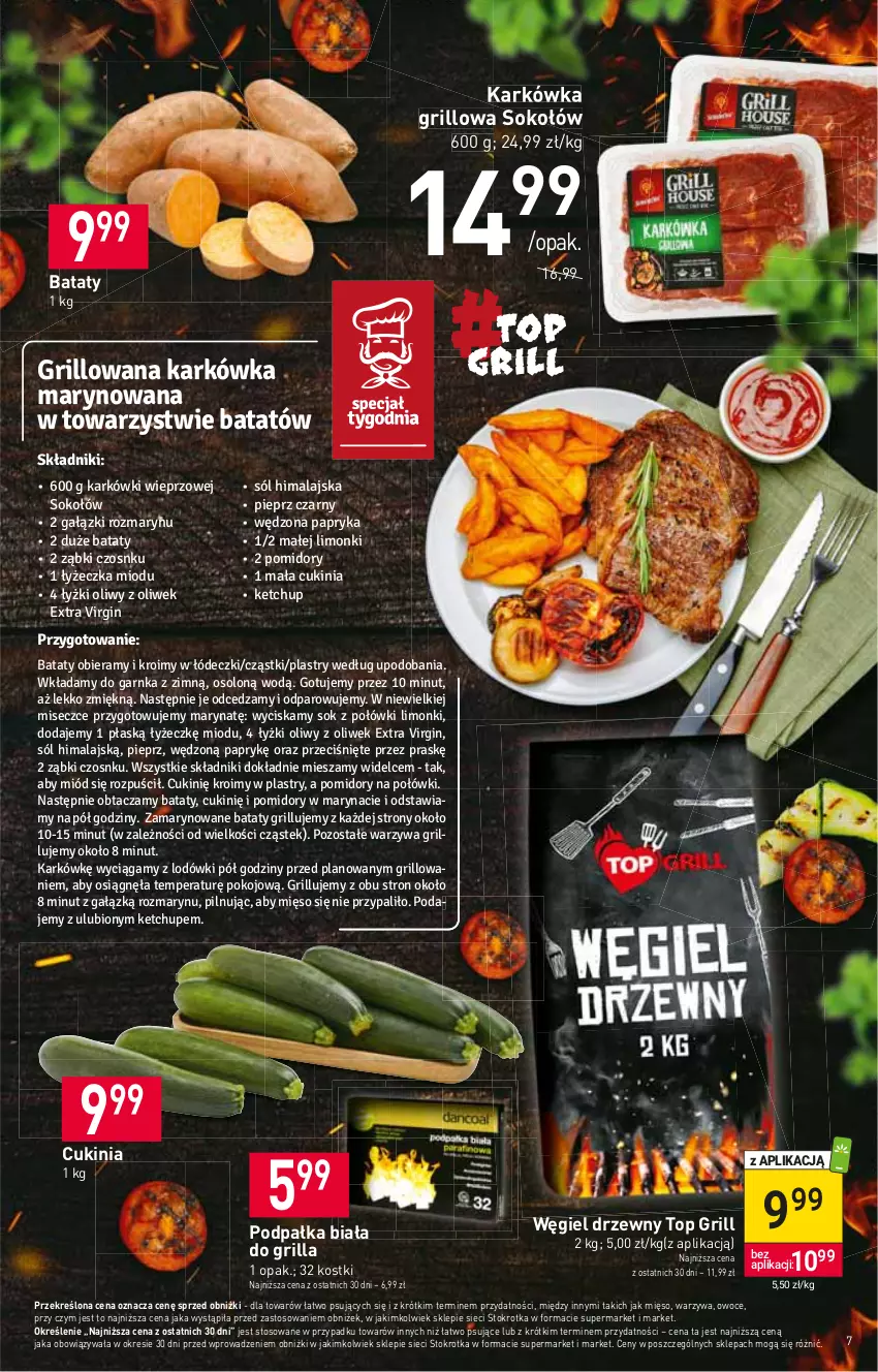 Gazetka promocyjna Stokrotka - Supermarket - ważna 20.04 do 26.04.2023 - strona 7 - produkty: Grill, Mięso, Owoce, Sok, Sokołów, Sos, Top, Warzywa, Węgiel drzewny