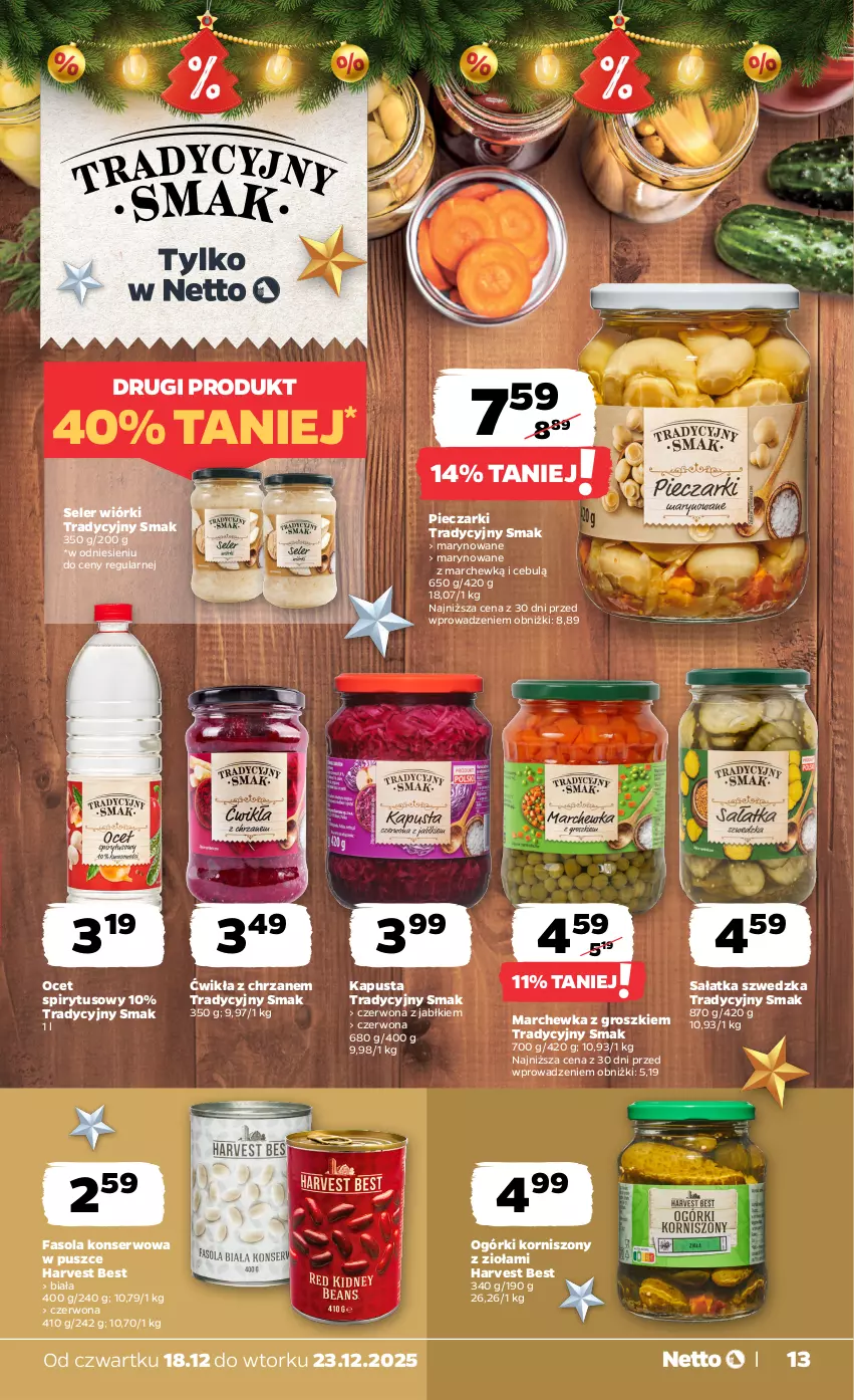 Gazetka promocyjna Netto - Od Czwartku - ważna 18.12 do 23.12.2025 - strona 13 - produkty: Chrzan, Fa, Fasola, Korniszony, Marchewka, Ocet, Piec, Sałat, Sałatka, Ser
