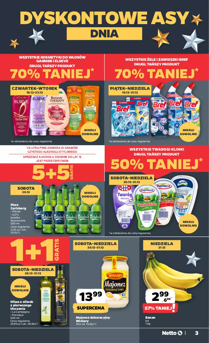 Gazetka promocyjna Netto - Od Czwartku - ważna 18.12 do 23.12.2025 - strona 3 - produkty: Bref, Carlsberg, Elseve, Garnier, Gra, Majonez, Oliwa, Oliwa z oliwek, Piwa, Piwo, Winiary, Zawieszki