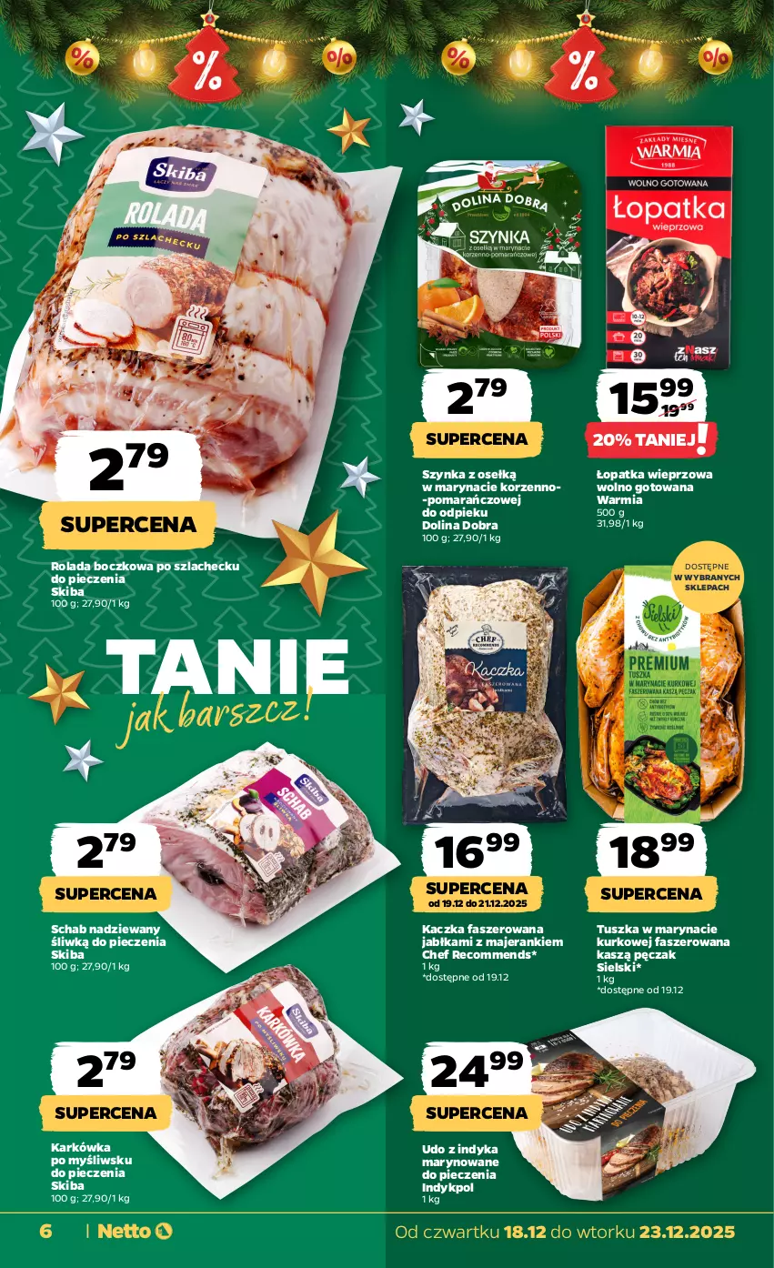 Gazetka promocyjna Netto - Od Czwartku - ważna 18.12 do 23.12.2025 - strona 6 - produkty: Fa, Jabłka, Kaczka, Kaczka faszerowana, Piec, Rolada, Szynka, Tusz