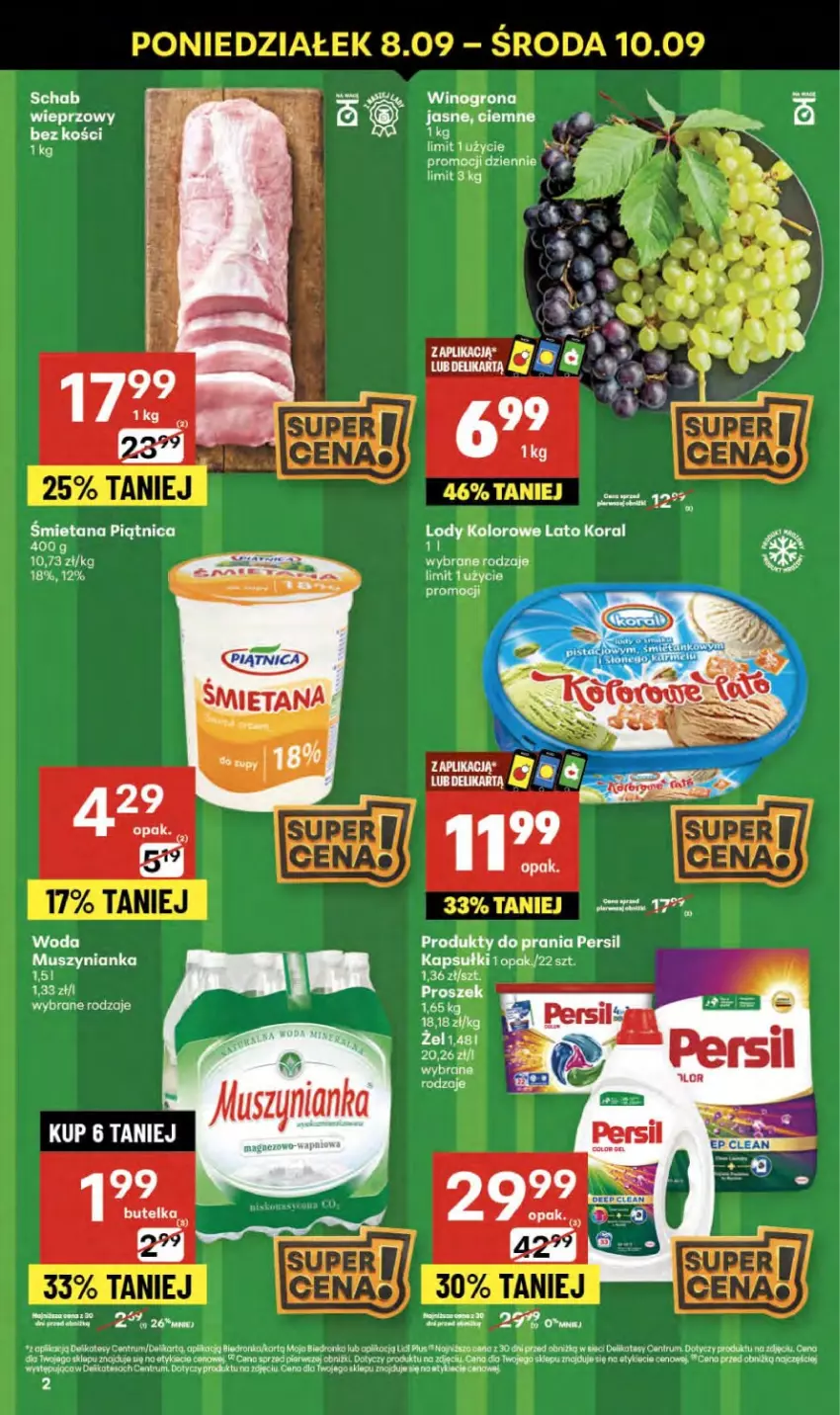 Gazetka promocyjna Delikatesy Centrum - Franczyza DC36 Czwartek - ważna 04.09 do 10.09.2025 - strona 2 - produkty: Koc, Lody, Mus, Muszynianka, Persil, Rum, Wino, Winogrona