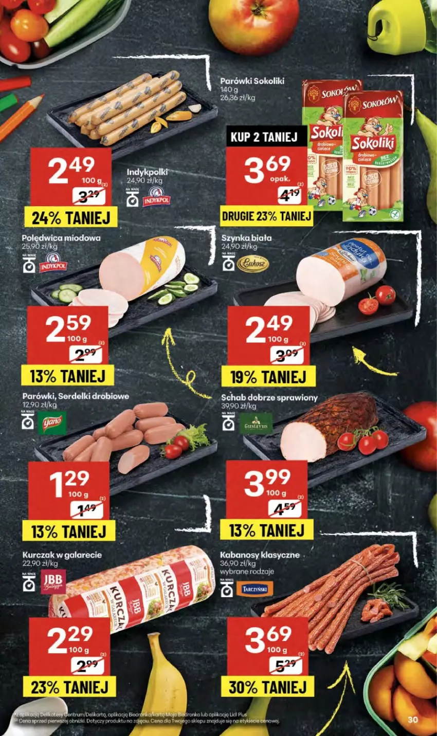 Gazetka promocyjna Delikatesy Centrum - Franczyza DC36 Czwartek - ważna 04.09 do 10.09.2025 - strona 30 - produkty: Kabanos, Parówki, Parówki sokoliki, Sok