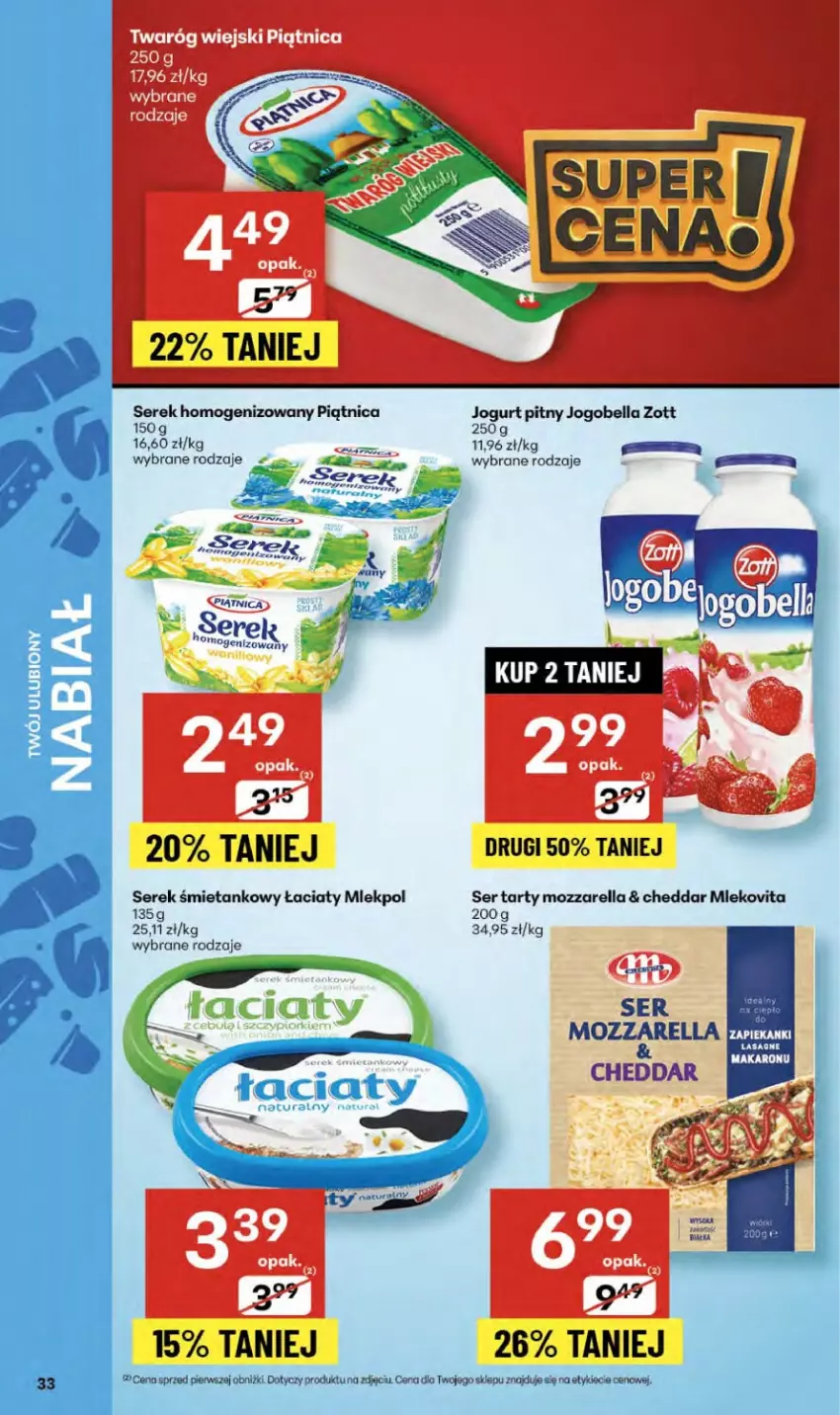 Gazetka promocyjna Delikatesy Centrum - Franczyza DC36 Czwartek - ważna 04.09 do 10.09.2025 - strona 33 - produkty: Bell, Bella, Cheddar, Fa, Jogobella, Jogurt, Jogurt pitny, Mleko, Mlekovita, Mozzarella, Piątnica, Ser, Serek, Serek homogenizowany, Zott