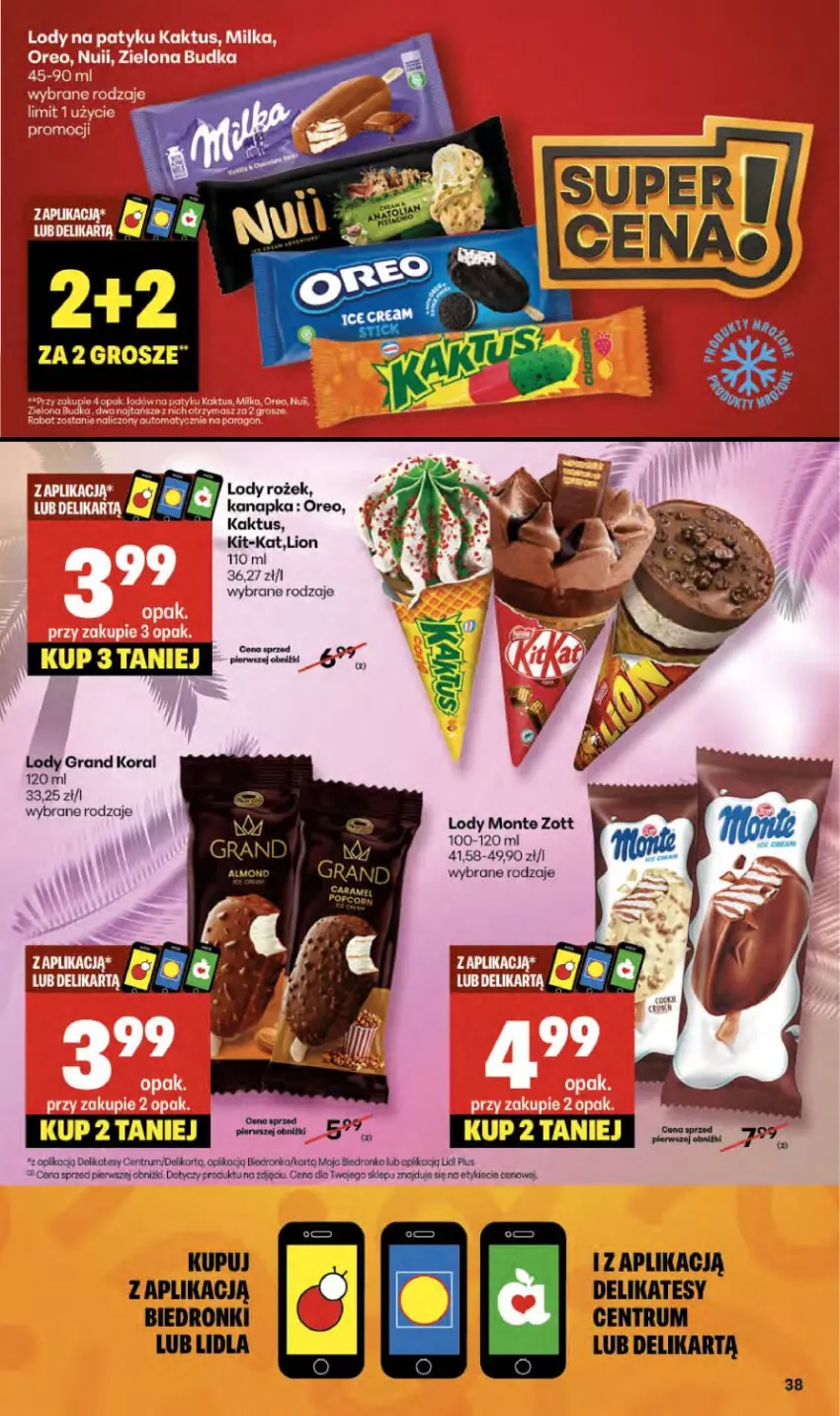 Gazetka promocyjna Delikatesy Centrum - Franczyza DC36 Czwartek - ważna 04.09 do 10.09.2025 - strona 38 - produkty: Gra, Kaktus, Koc, Lion, Lody, Monte, Oreo, Rum, Zott