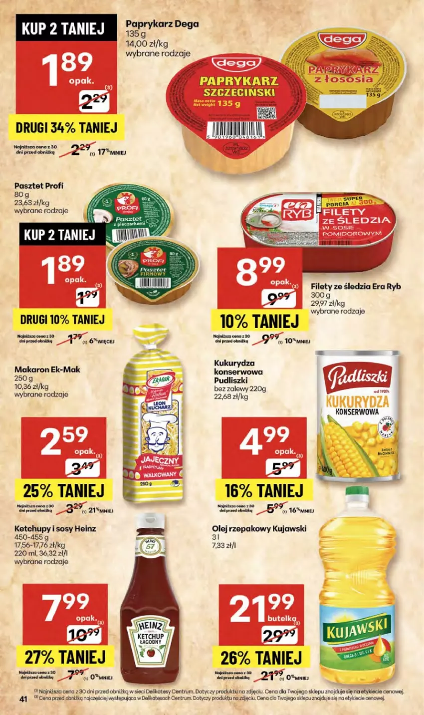 Gazetka promocyjna Delikatesy Centrum - Franczyza DC36 Czwartek - ważna 04.09 do 10.09.2025 - strona 41 - produkty: Heinz, Ketchup, Kujawski, Kukurydza, Makaron, Olej, Olej rzepakowy, Pasztet, Rum, Ser, Sos