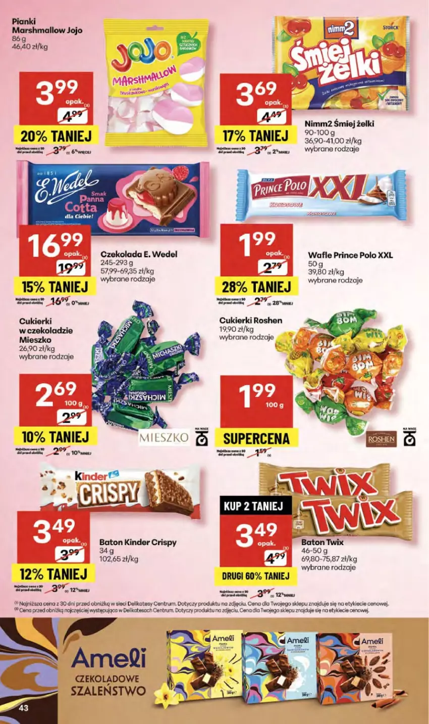 Gazetka promocyjna Delikatesy Centrum - Franczyza DC36 Czwartek - ważna 04.09 do 10.09.2025 - strona 43 - produkty: Baton, Cukier, Cukierki, Czekolada, E. Wedel, Kinder, Mars, Nimm2, Prince Polo, Rum, Szal, Wafle
