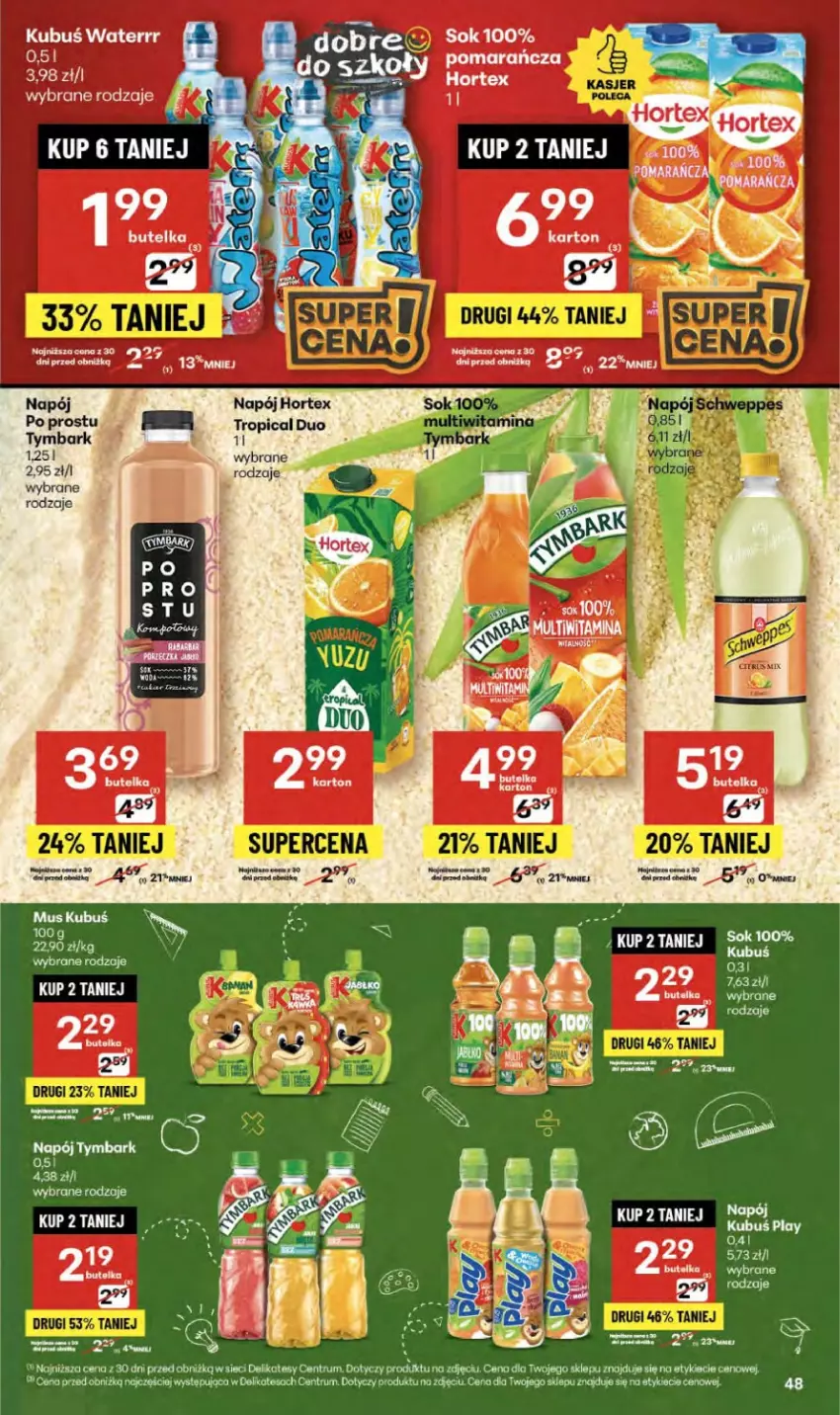 Gazetka promocyjna Delikatesy Centrum - Franczyza DC36 Czwartek - ważna 04.09 do 10.09.2025 - strona 48 - produkty: Hortex, Kubuś, Kubuś Waterrr, Mus, Napój, Rum, Sok, Tropical, Tymbark