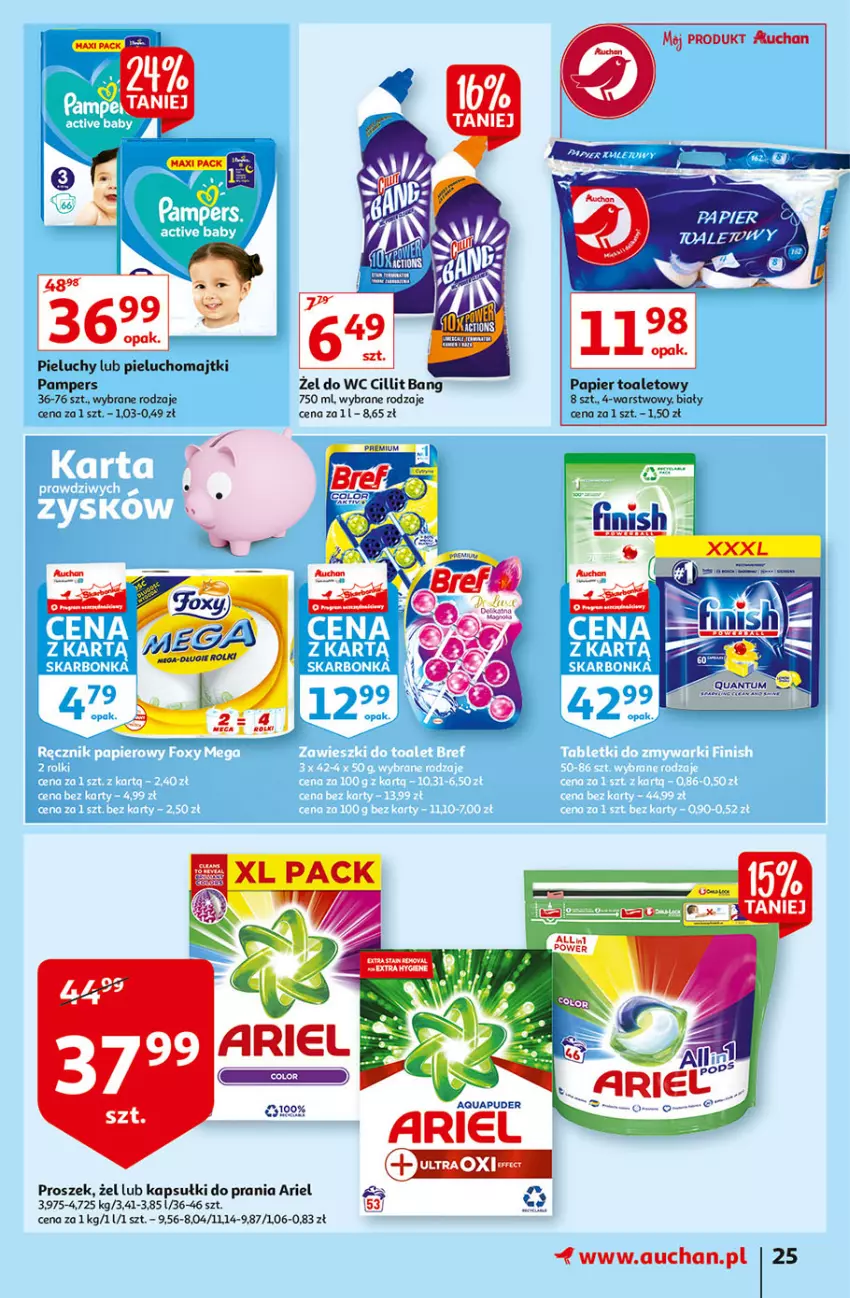 Gazetka promocyjna Auchan - przeNISKIE CENY na 1001 drobiazgów Hipermarkety - ważna 04.02 do 09.02.2022 - strona 25 - produkty: Ariel, Cillit Bang, Kapsułki do prania, Majtki, Pampers, Papier, Papier toaletowy, Pieluchomajtki, Pieluchy, Puder