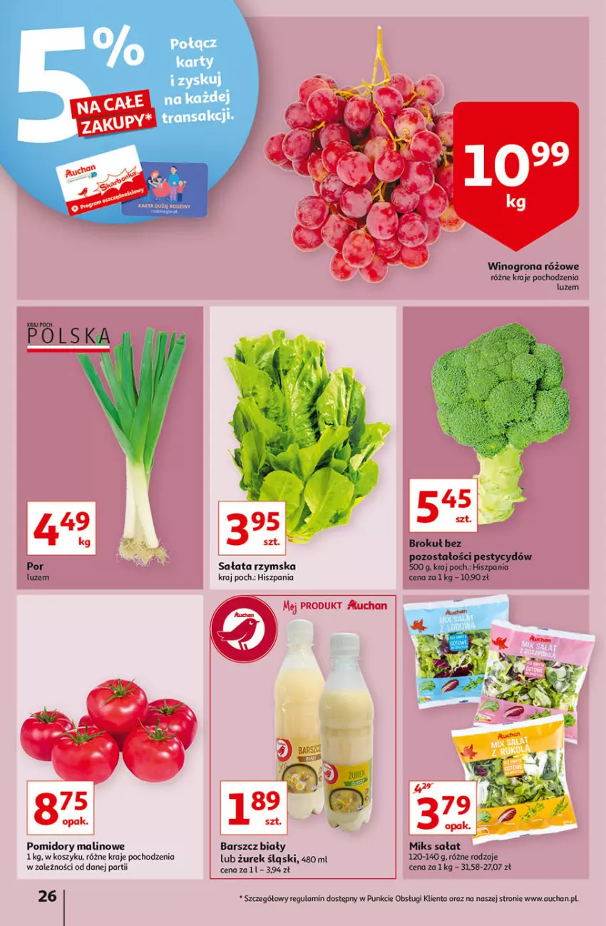 Gazetka promocyjna Auchan - przeNISKIE CENY na 1001 drobiazgów Hipermarkety - ważna 04.02 do 09.02.2022 - strona 26 - produkty: Fa, Kosz, Pomidory, Sałat, Wino, Winogrona