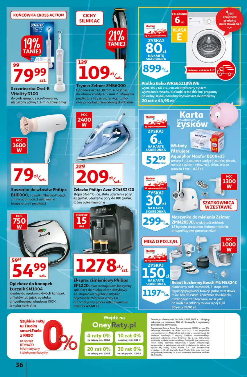 Gazetka promocyjna Auchan - przeNISKIE CENY na 1001 drobiazgów Hipermarkety - ważna 04.02 do 09.02.2022 - strona 36 - produkty: Mop, Opiekacz do kanapek, Philips, Smartfon, Suszarka, Szatkownica, Szczoteczka, Top, Tytan, Zelmer