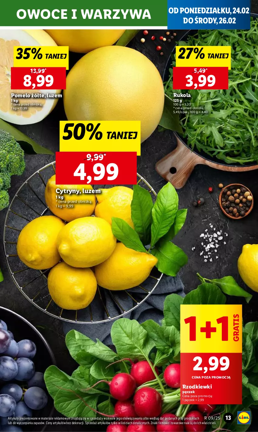 Gazetka promocyjna Lidl - GAZETKA - ważna 24.02 do 26.02.2025 - strona 13 - produkty: Cytryny, Gra, Owoce, Pomelo, Rukola, Warzywa