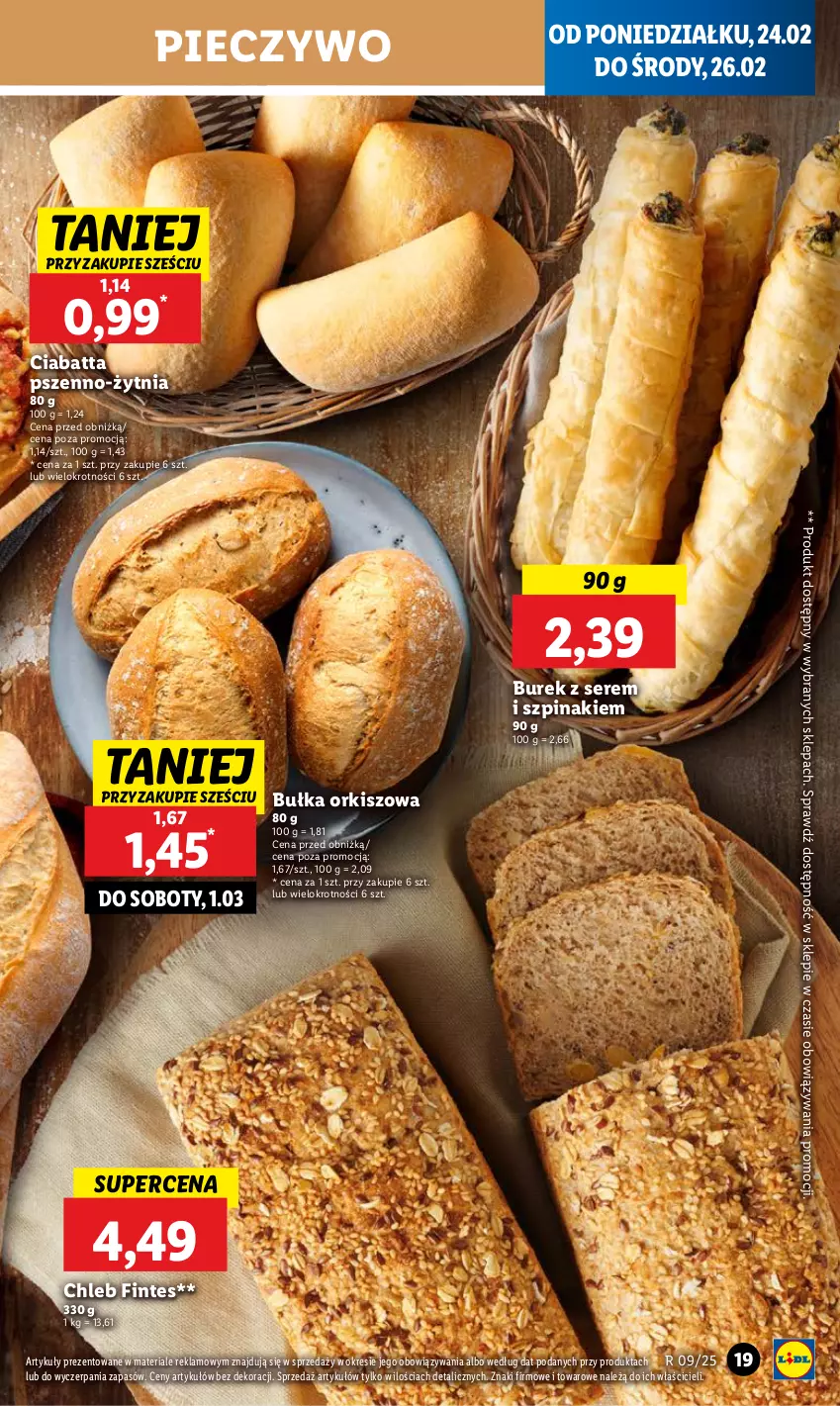 Gazetka promocyjna Lidl - GAZETKA - ważna 24.02 do 26.02.2025 - strona 21 - produkty: Bułka, Chleb, Ciabatta, Piec, Pieczywo, Ser, Szpinak