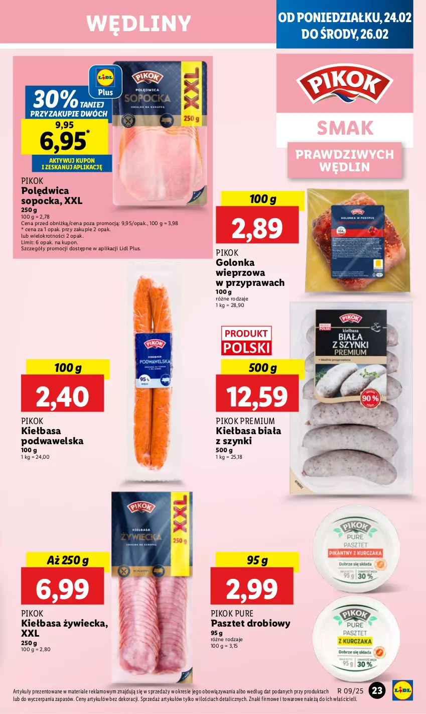 Gazetka promocyjna Lidl - GAZETKA - ważna 24.02 do 26.02.2025 - strona 25 - produkty: Golonka wieprzowa, Kiełbasa, Kiełbasa biała, Kiełbasa podwawelska, Pasztet, PIKOK, Polędwica, Pur, Wawel