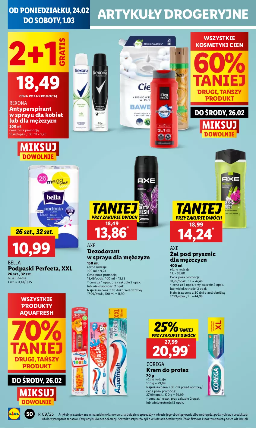 Gazetka promocyjna Lidl - GAZETKA - ważna 24.02 do 26.02.2025 - strona 54 - produkty: Antyperspirant, Aquafresh, Bell, Bella, Corega, Dezodorant, Gra, Perfecta, Podpaski, Rexona