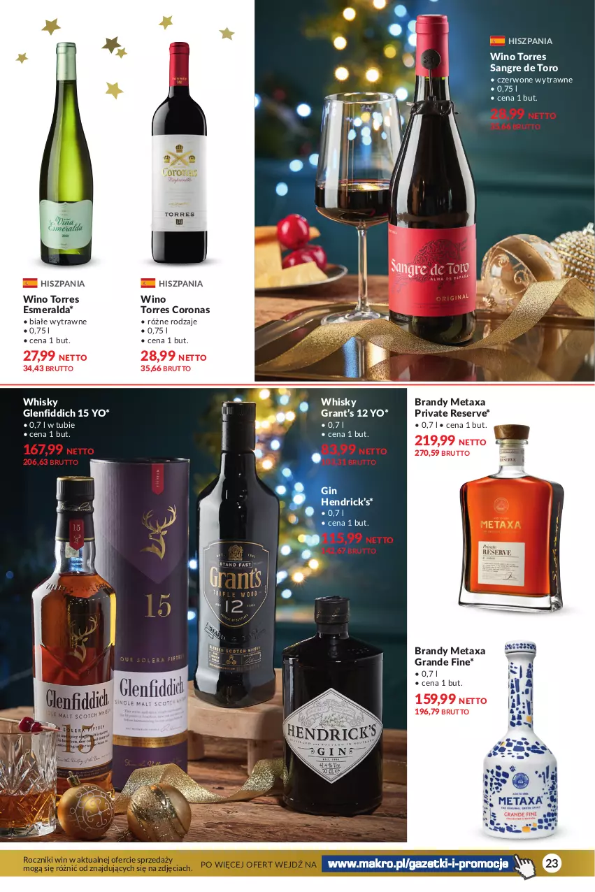 Gazetka promocyjna Makro - Katalog Delikatesy - oferta z alkoholem - ważna 28.11 do 24.12.2023 - strona 23 - produkty: Brandy, Gin, Gra, Metaxa, Ser, Whisky, Wino