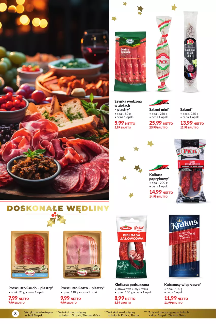 Gazetka promocyjna Makro - Katalog Delikatesy - oferta z alkoholem - ważna 28.11 do 24.12.2023 - strona 8 - produkty: Kabanos, Kiełbasa, Prosciutto, Salami, Szynka