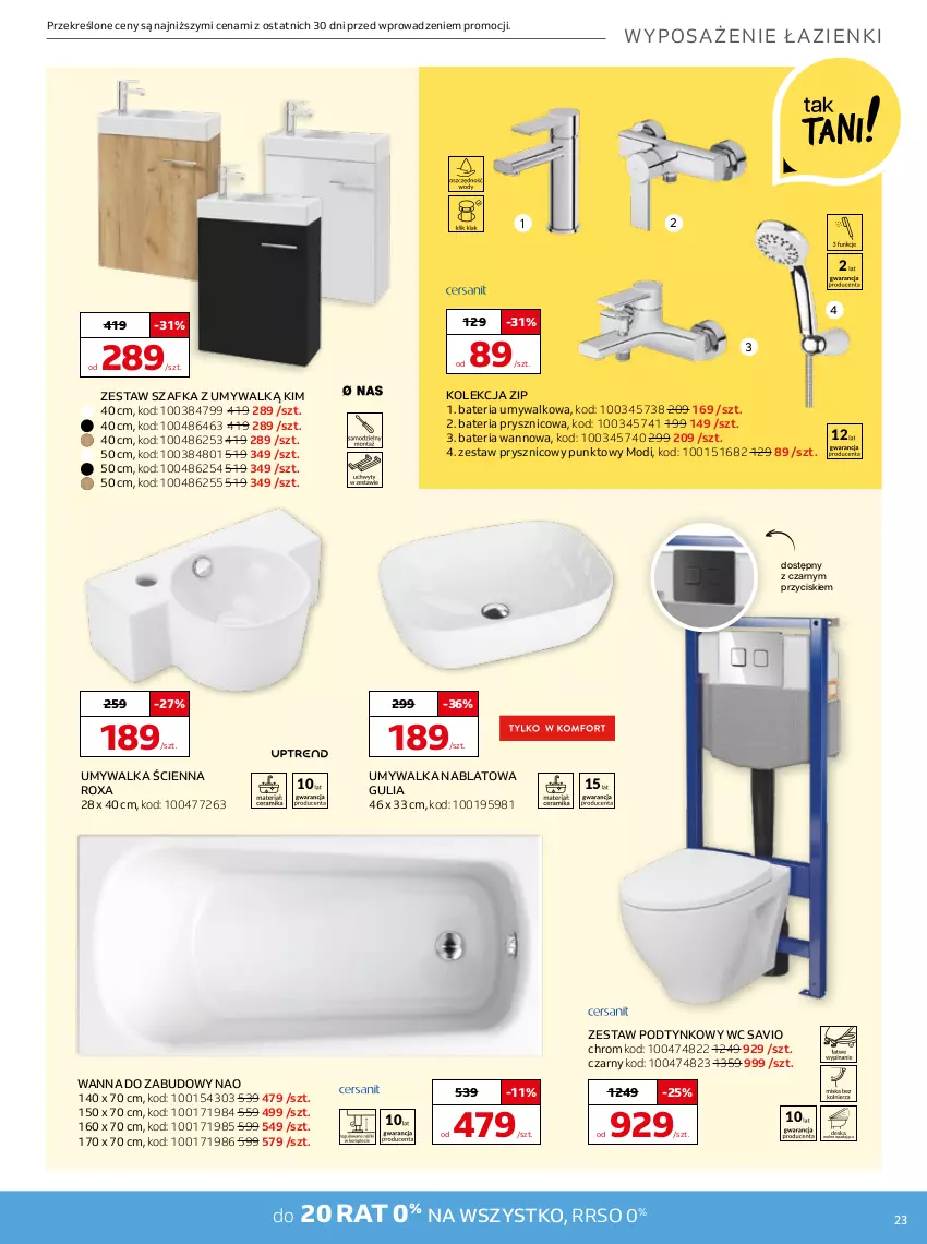 Gazetka promocyjna Komfort - ważna 31.07 do 10.09.2024 - strona 23 - produkty: Bateria, Bateria prysznicowa, Bateria umywalkowa, Bateria wannowa, Deska wolnoopadająca, Szafka, Umywalka, Wanna, Zestaw podtynkowy WC, Zestaw prysznicowy