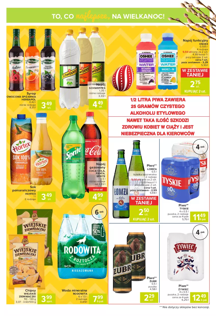 Gazetka promocyjna Carrefour - Gazetka Express - ważna 29.03 do 03.04.2021 - strona 4 - produkty: Chipsy, Coca-Cola, Fa, Fanta, Gra, Herbapol, Hortex, Kosz, Napój, Napój gazowany, Oshee, Piec, Piwa, Piwo, Schweppes, Sok, Sok pomarańczowy, Sprite, Syrop, Tyskie, Woda, Woda mineralna