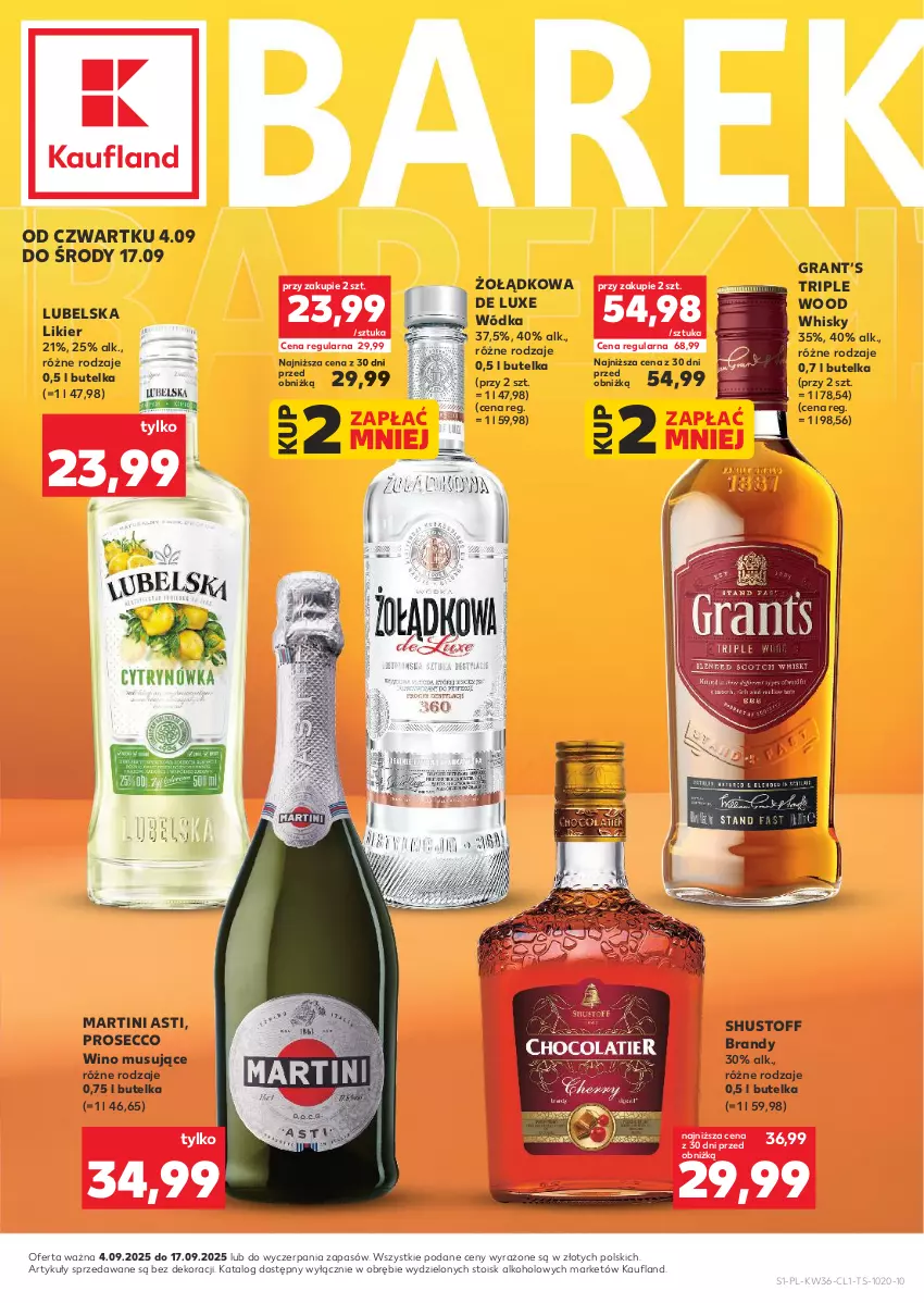 Gazetka promocyjna Kaufland - Barek Kauflandu - ważna 04.09 do 17.09.2025 - strona 1 - produkty: Brandy, Gra, Likier, Martini, Mus, Prosecco, Whisky, Wino, Wino musujące, Wódka