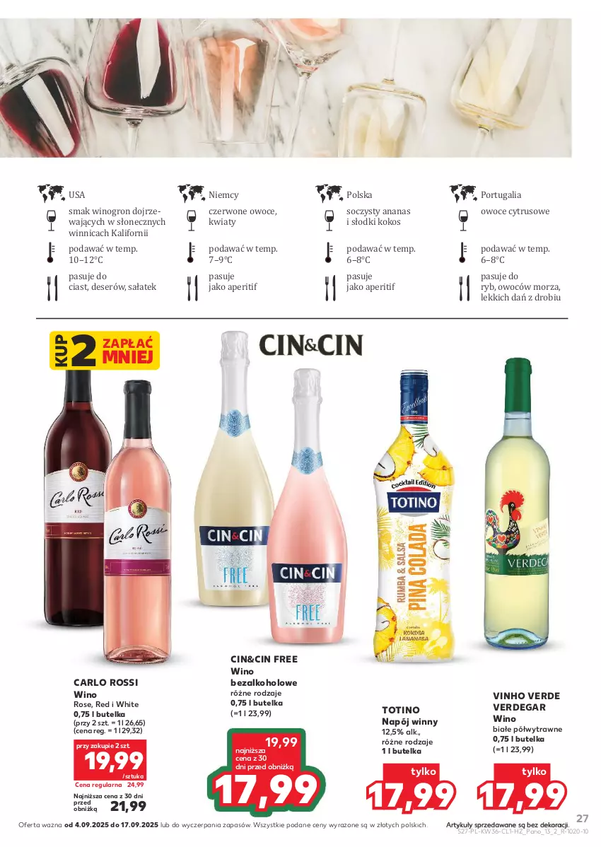 Gazetka promocyjna Kaufland - Barek Kauflandu - ważna 04.09 do 17.09.2025 - strona 27 - produkty: Ananas, Carlo Rossi, Dega, Deser, Kokos, Mus, Napój, Owoce, Por, Sałat, Ser, Wino, Wino bezalkoholowe, Wino białe