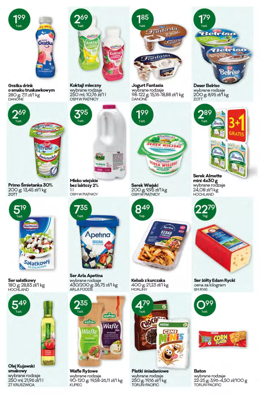 Gazetka promocyjna Groszek - Gazetka - ważna 22.04 do 04.05.2021 - strona 4 - produkty: Almette, Baton, Belriso, Cif, Danio, Danone, Deser, Edam, Fa, Fanta, Gra, Hochland, Kebab, Kebab z kurczaka, Kujawski, Kupiec, Kurczak, Mleko, Morliny, Olej, Piec, Ryż, Sałat, Ser, Serek, Serek wiejski, Wafle, Zott