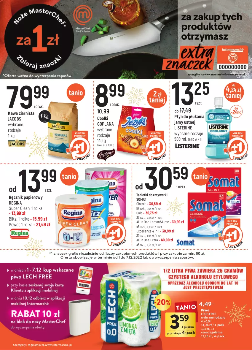 Gazetka promocyjna Intermarche - Gazetka Intermarche - ważna 01.12 do 07.12.2022 - strona 36 - produkty: Gin, Goplana, Gra, Jacobs, Kawa, Kawa ziarnista, LANA, Listerine, Papier, Piwo, Płyn do płukania, Płyn do płukania jamy ustnej, Ręcznik, Somat, Tablet, Tabletki do zmywarki, Zmywarki