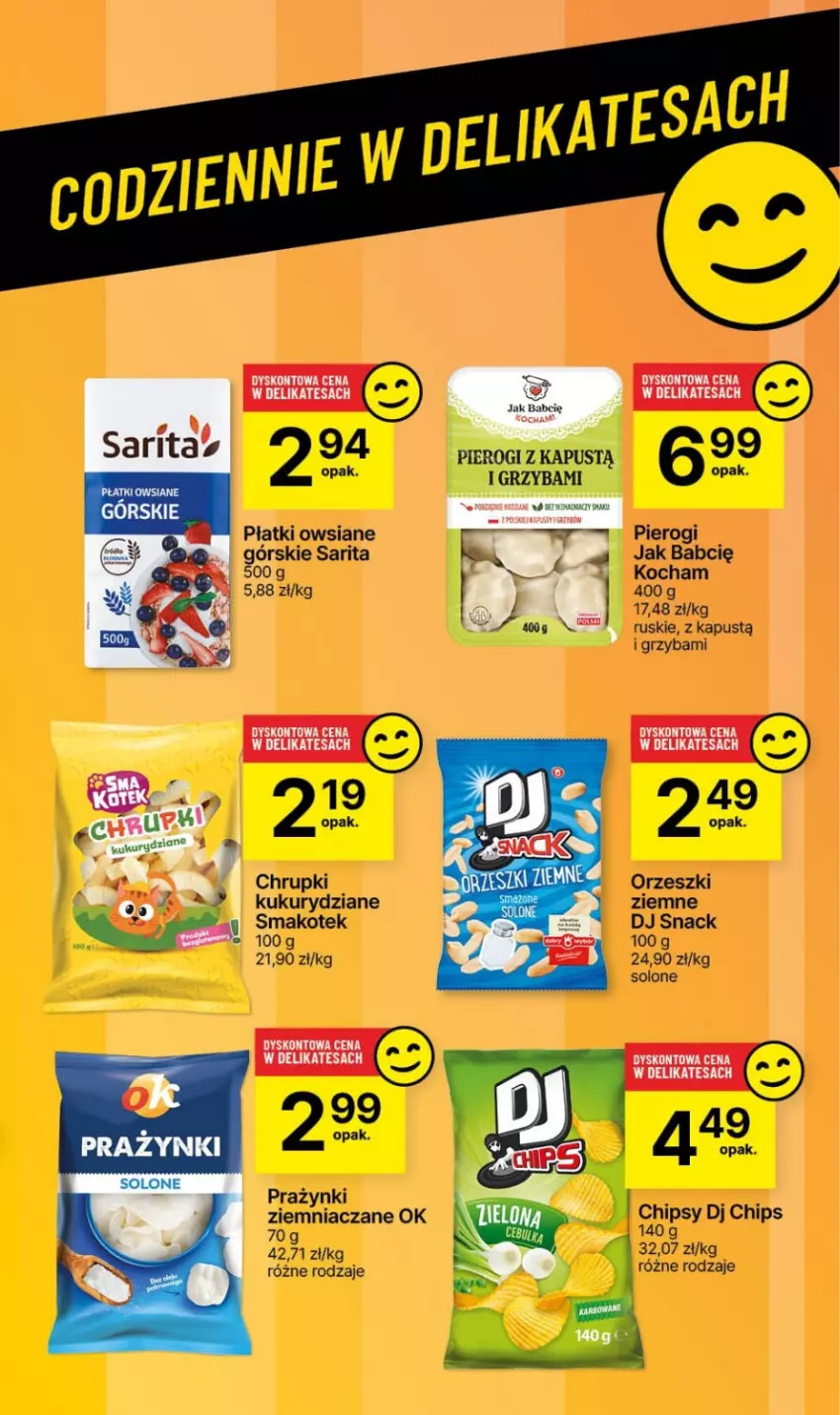 Gazetka promocyjna Delikatesy Centrum - Dyskontowe ceny w Delikatesach Centrum - ważna 08.02 do 14.02.2024 - strona 41 - produkty: Chipsy, Chrupki, Kapustą, Koc, Kotek, Orzeszki, Pierogi, Płatki owsiane, Sarita, Smakotek