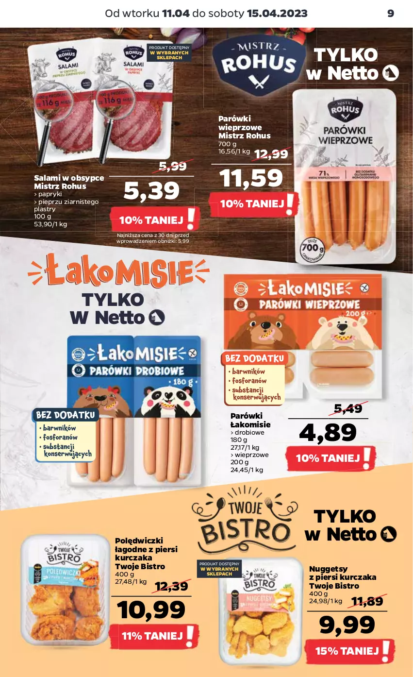 Gazetka promocyjna Netto - Artykuły spożywcze - ważna 11.04 do 15.04.2023 - strona 9 - produkty: Kurczak, Parówki, Pieprz, Salami