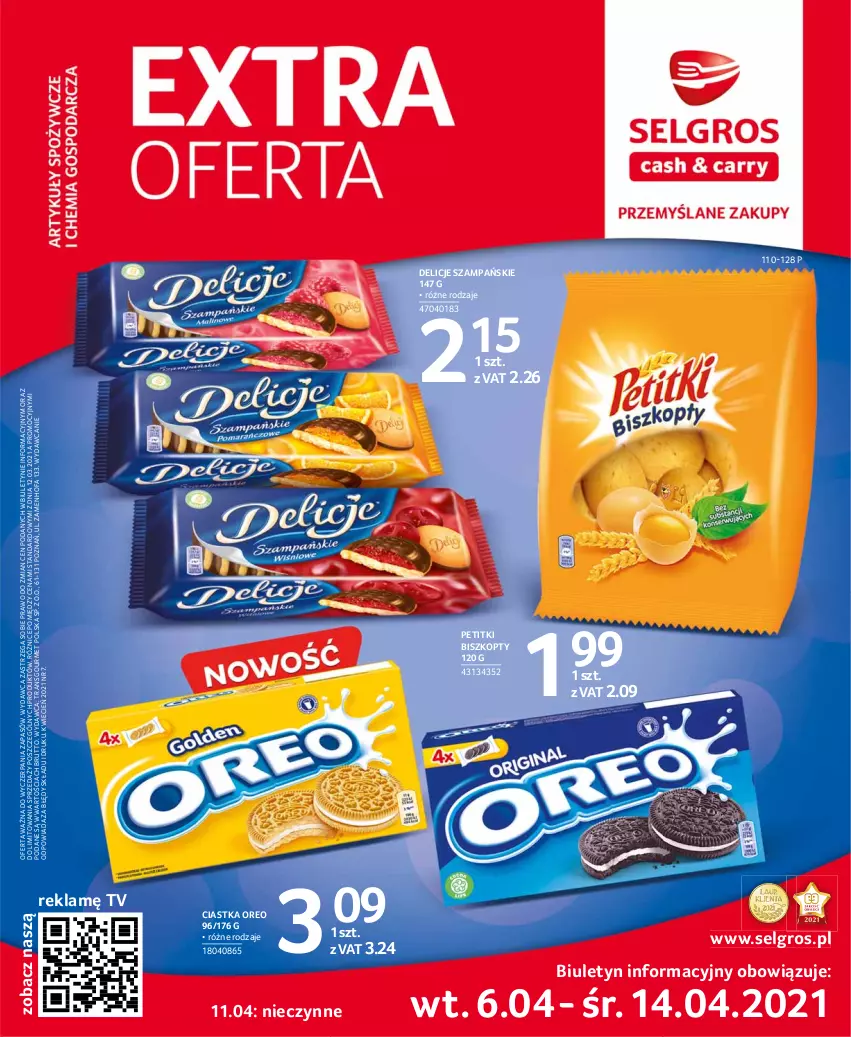 Gazetka promocyjna Selgros - Extra Oferta - ważna 01.04 do 30.04.2021 - strona 1 - produkty: Biszkopty, Ciastka, Cień, Delicje, Fa, LG, Oreo, Tran