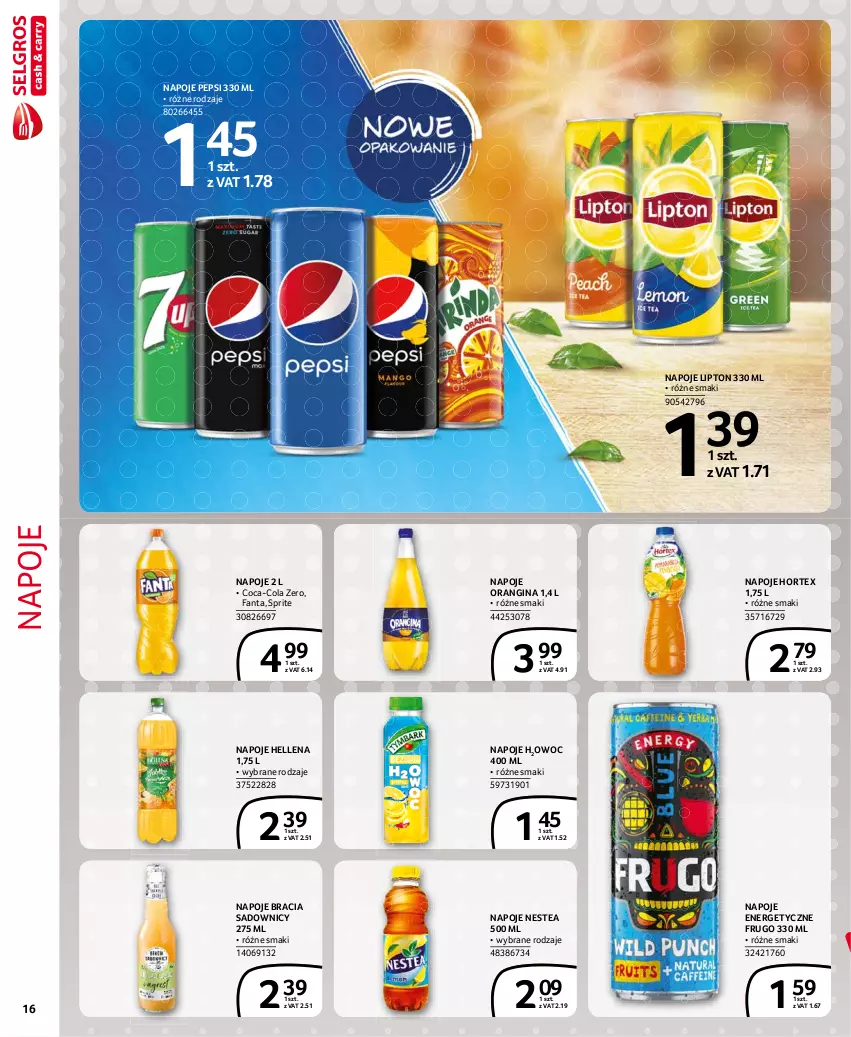 Gazetka promocyjna Selgros - Extra Oferta - ważna 01.04 do 30.04.2021 - strona 16 - produkty: Coca-Cola, Fa, Fanta, Gin, Hellena, Hortex, Lipton, Napoje, Nestea, Pepsi, Sprite